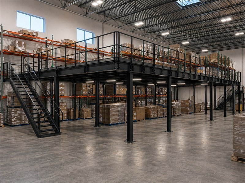Storage mezzanine, 6,400 sqft — 250 psf, two access towers