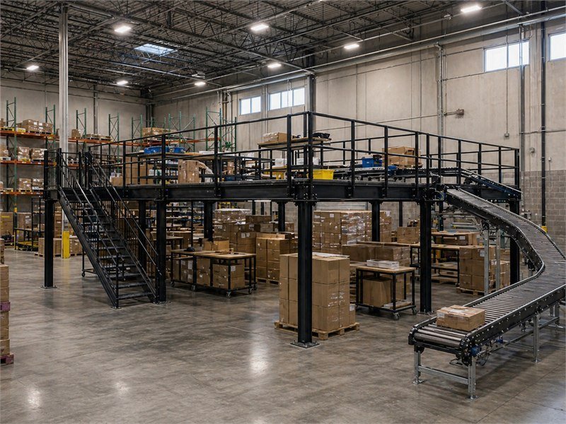 Picking deck for e-comm fulfillment — 18-ft column spacing, bar-grate deck