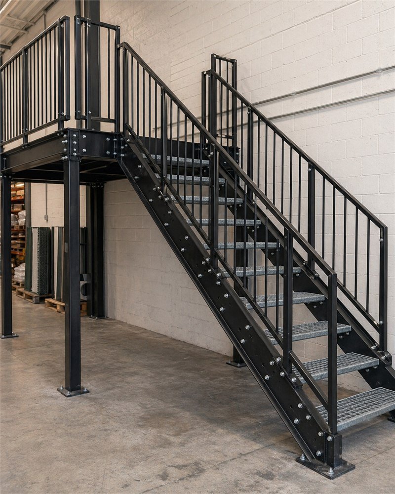 Bolt-together modular steel stair installed in an Ontario industrial facility