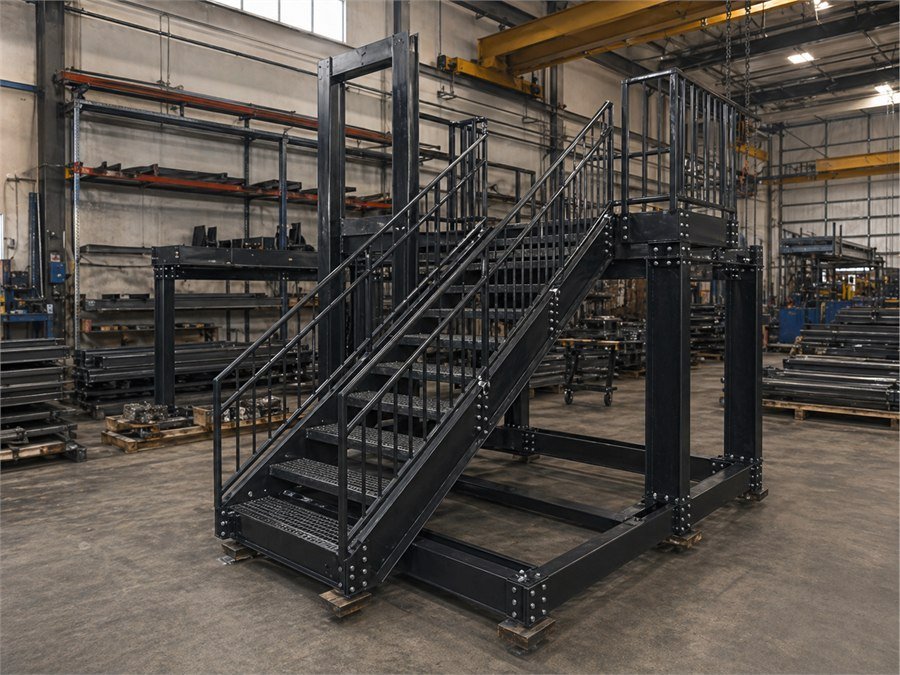 Completed stair tower in final finish, ready for transport