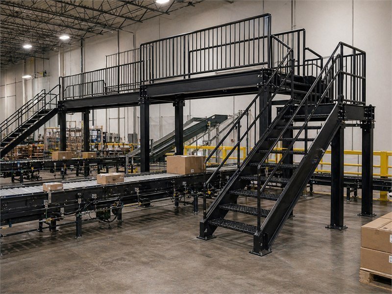 Oakville conveyor crossover — Two crossover bridges over a live conveyor line, installed during scheduled shutdown.